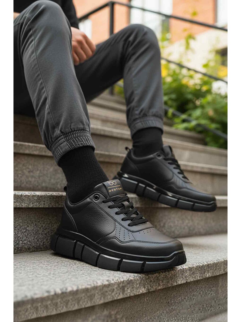 Siyah Bağcıklı Hafif Esnek Erkek Sneaker BST-2016 M-2