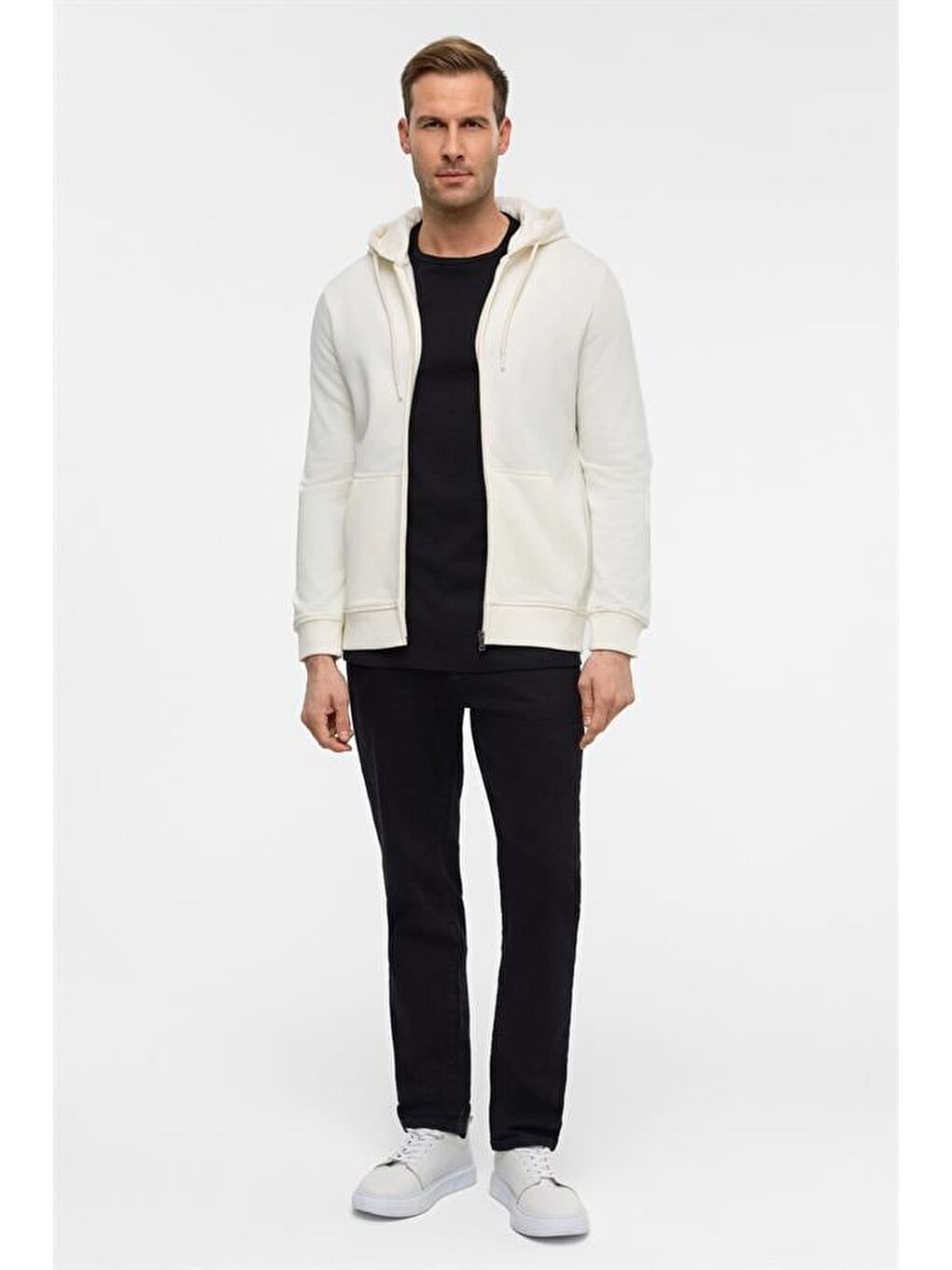 Beyaz Regular Düz Bisiklet Yaka Sweatshirt-4