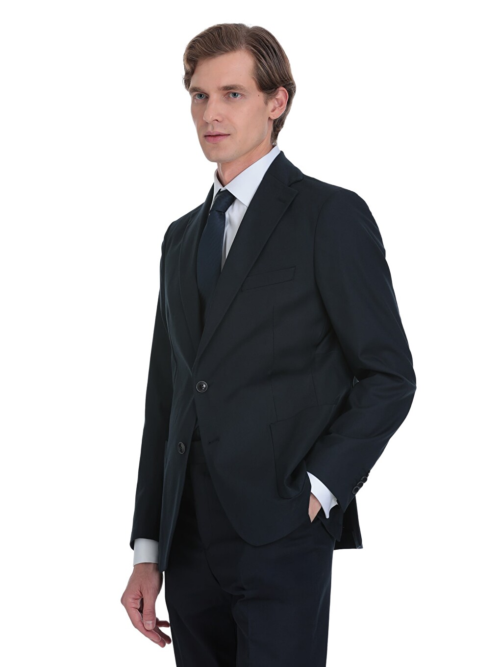 Lacivert Comfort Fit Mono Yaka Klasik Takım Elbise-3