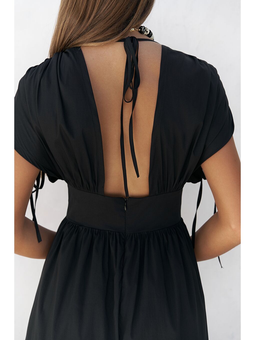 Manarola Büzgü Detay Siyah Uzun Elbise-6