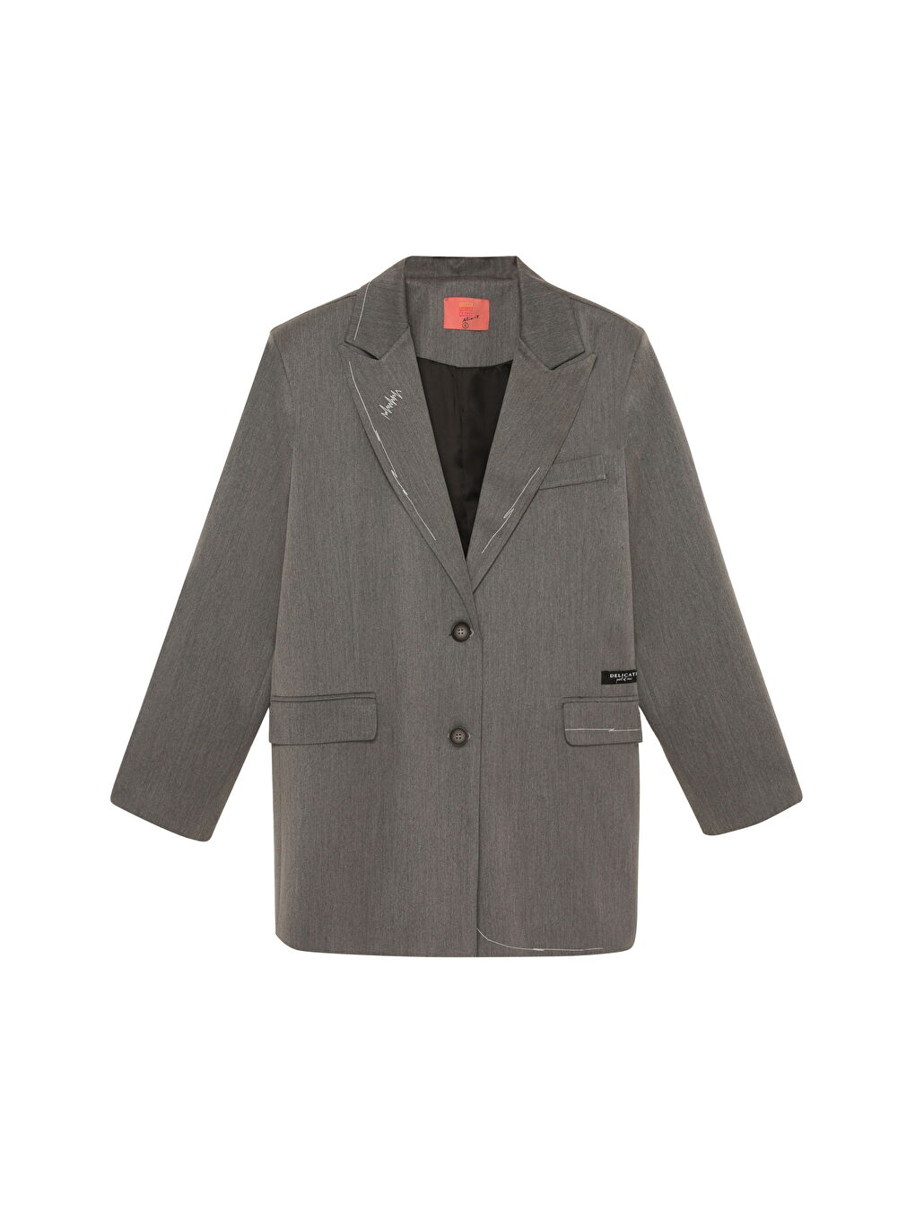 Nakış Ve Etiketli Kruvaze Yaka Blazer Ceket Gri