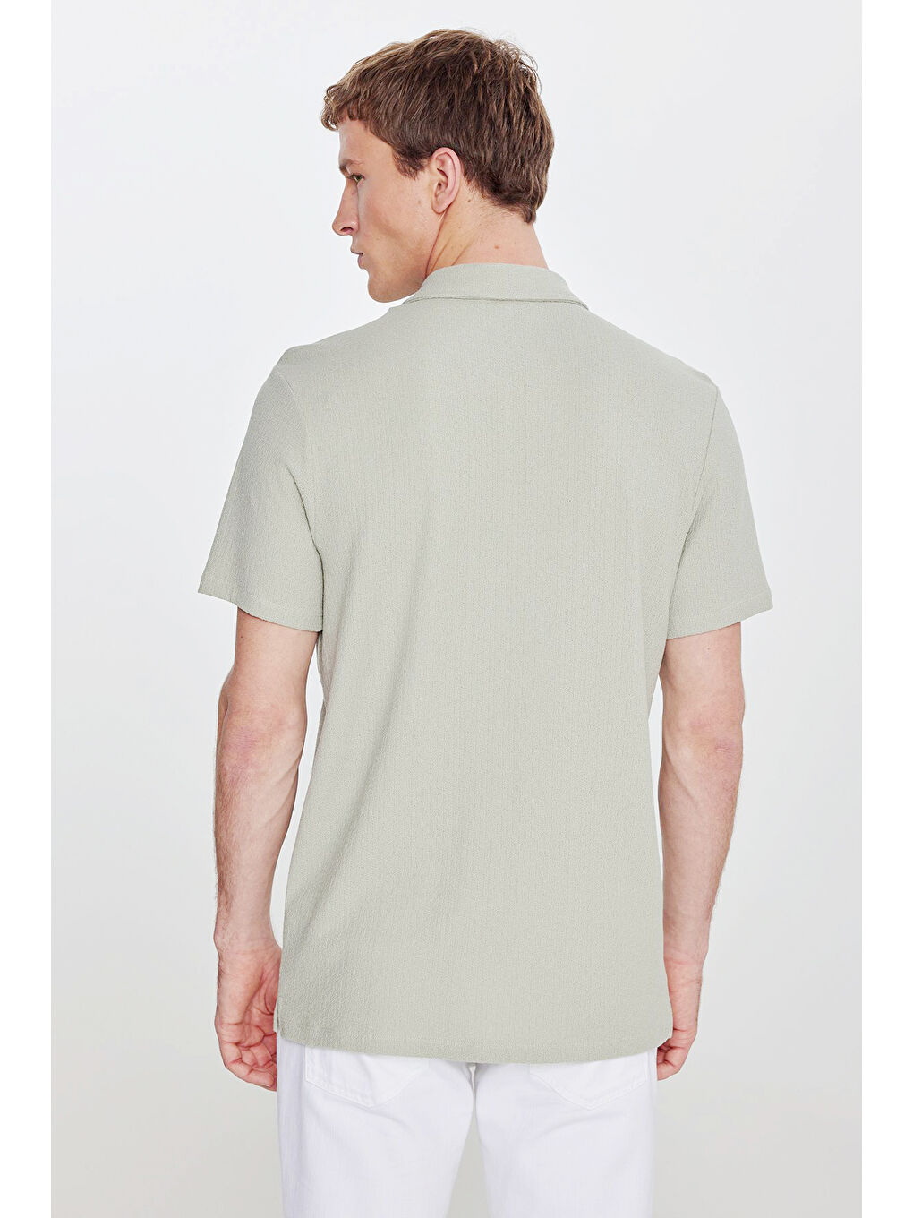 Yeşil Erkek Mint %100 Pamuk Slim Fit Dar Kesim Polo Yaka Jakarlı Tişört-4