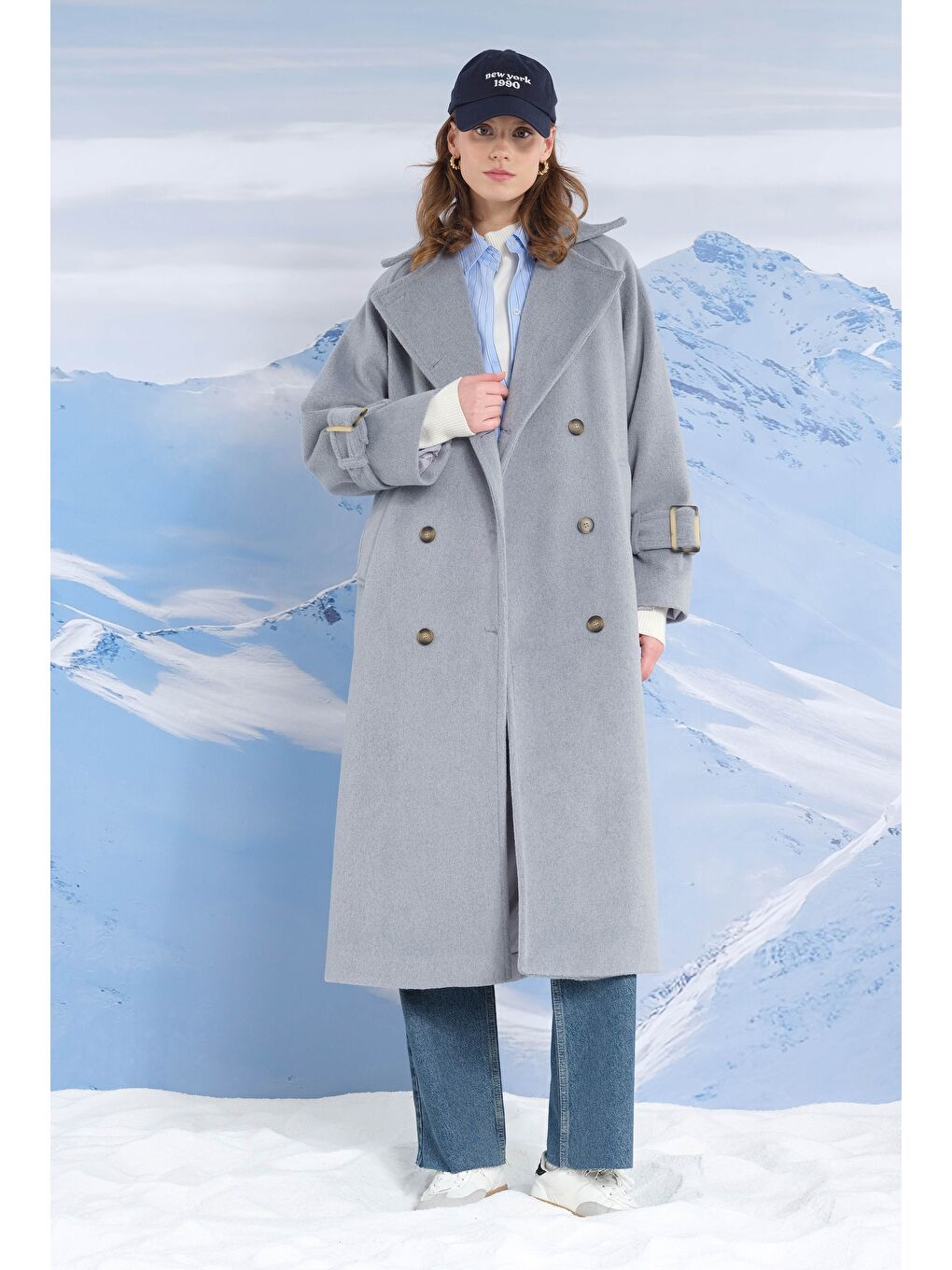 Gri Uzun Kruvaze Kaban Sis-1