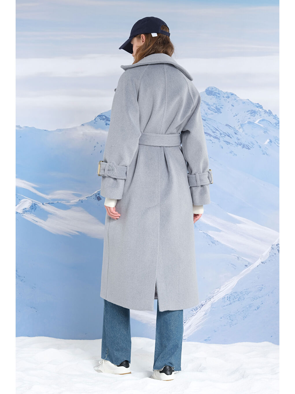 Gri Uzun Kruvaze Kaban Sis-2