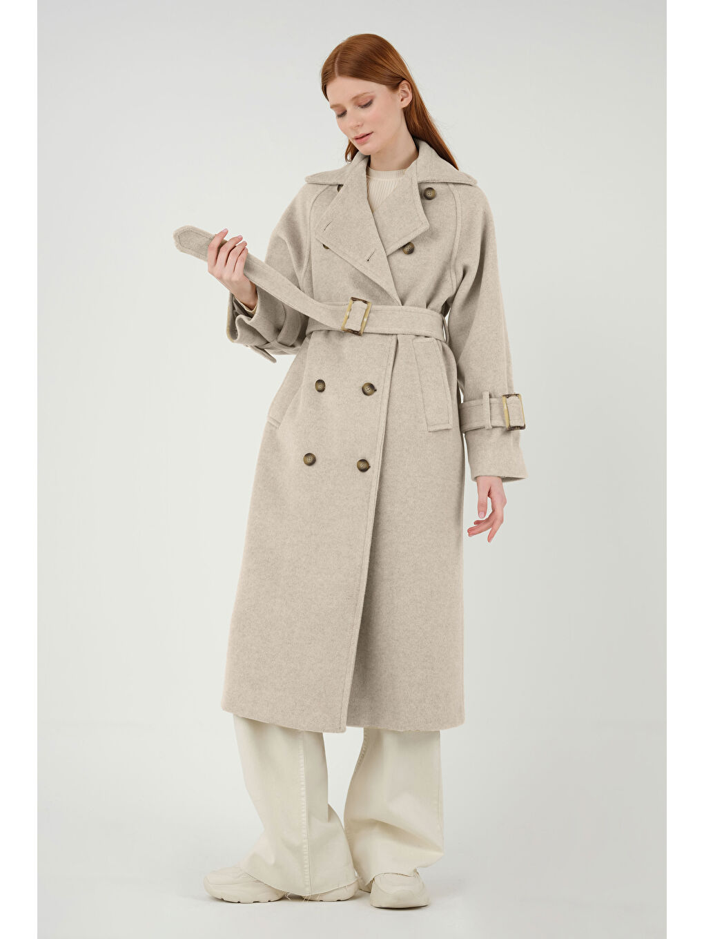 Uzun Kruvaze Kaban Bej-3