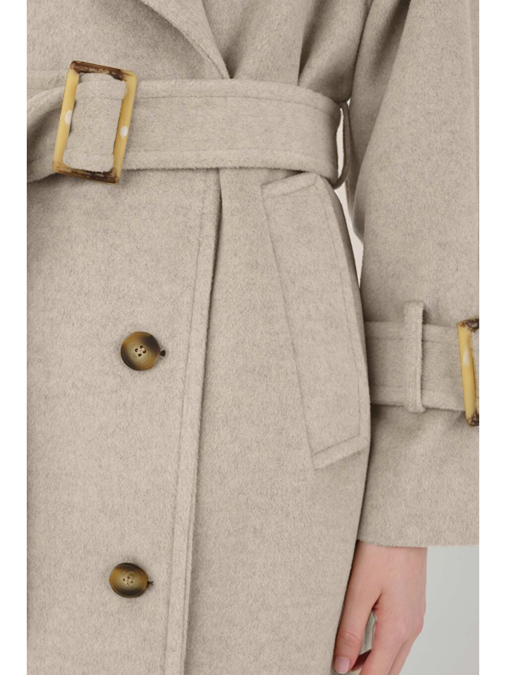 Uzun Kruvaze Kaban Bej-4