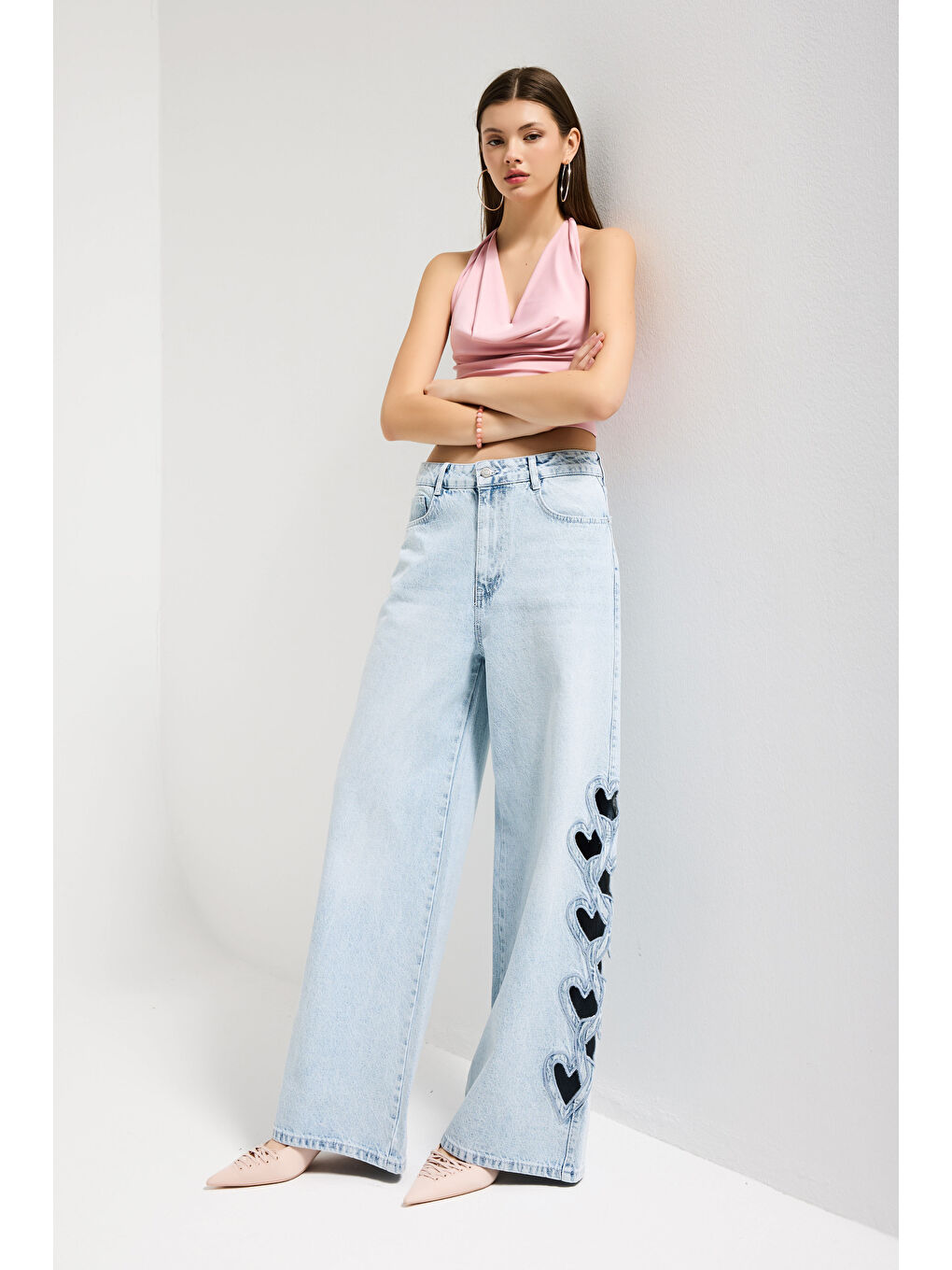 Mavi Kadın Ice 4s6-3 Süper Baggy Kalp Nakış Detaylı Özel Tasarım Denim Jean-5