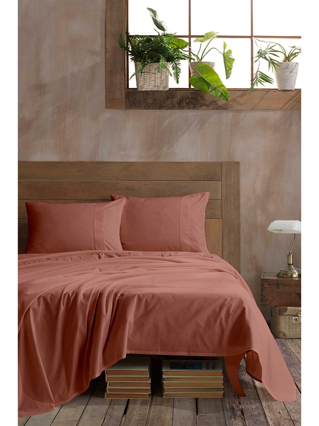 Kahverengi Ranforce Pamuk Çarşaf Seti Çift Kişilik %100 Doğal Pamuk 3 Parça Tarçın