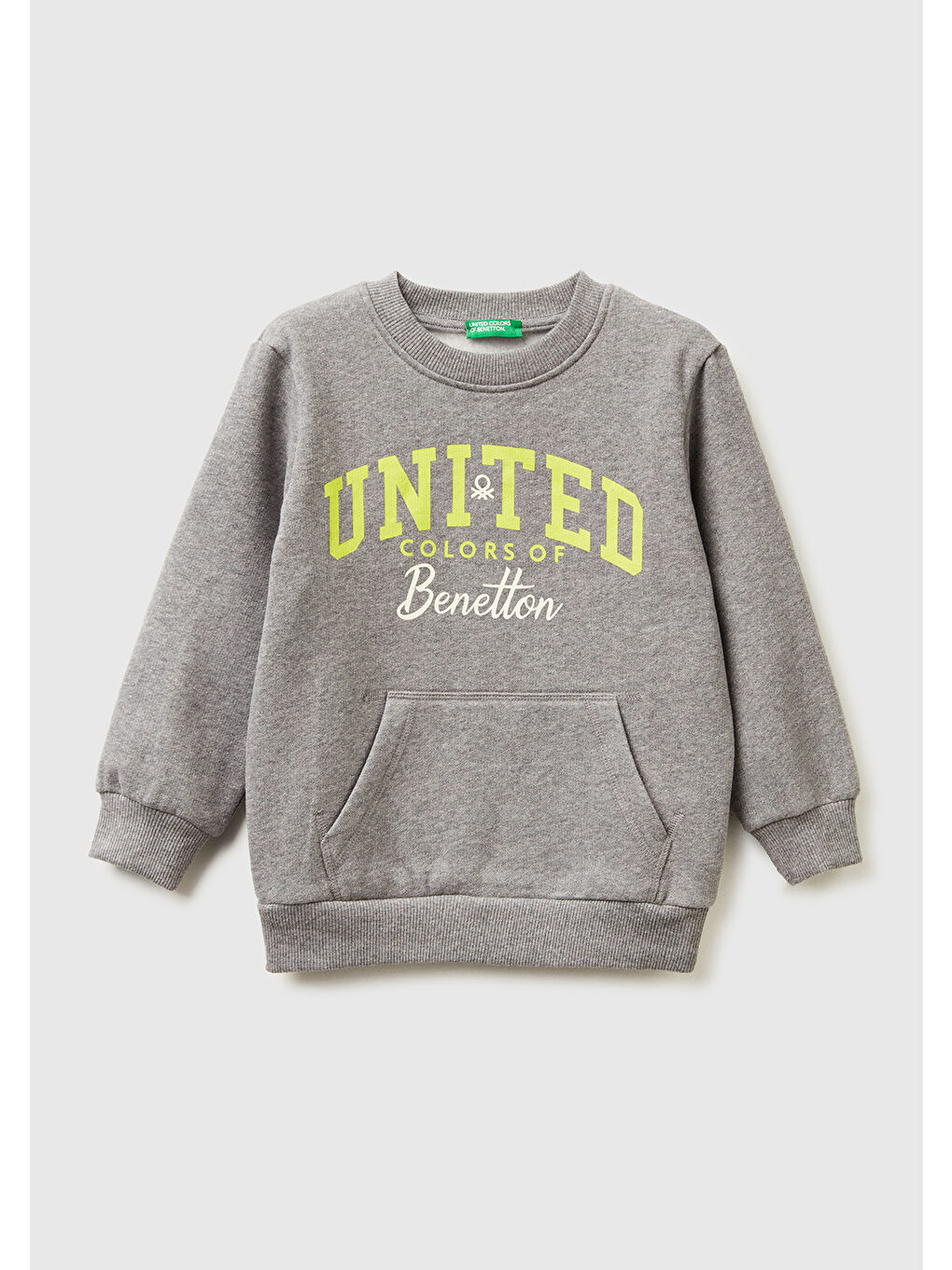 Gri Erkek Çocuk Antrasit Melanj Önü Logo Baskılı Cepli Bisiklet Yaka Regular Fit Sweatshirt