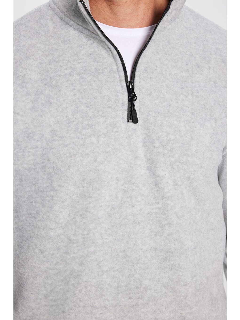 Unisex Standart Fit Anti-Pilling Tüylenme Yapmayan Soğuk Geçirmez Gri Dik Bato Yaka Polar Sweatshirt-3