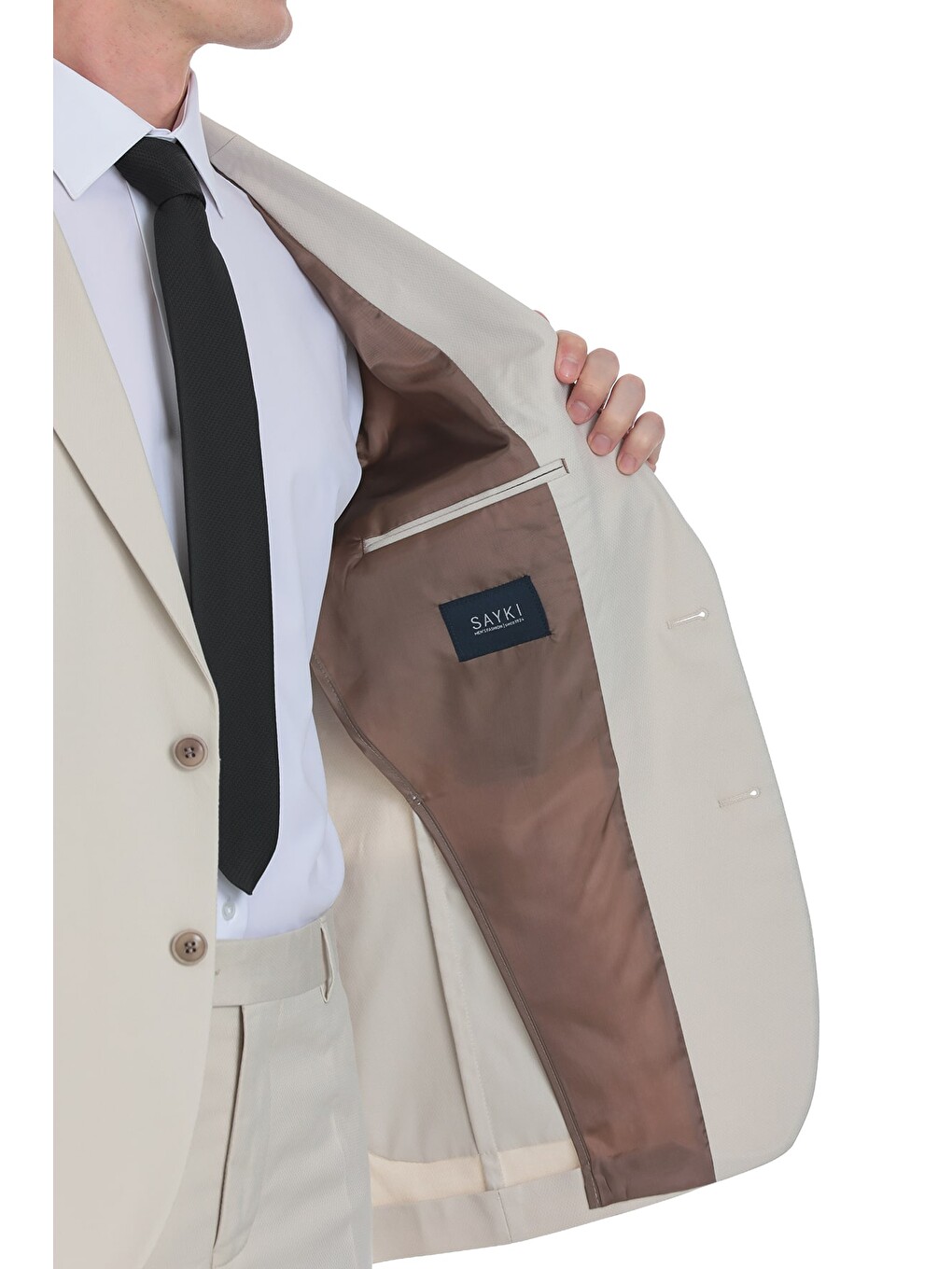 Bej Comfort Fit Mono Yaka Klasik Takım Elbise-2