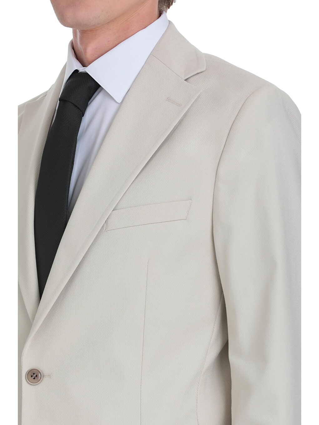 Bej Comfort Fit Mono Yaka Klasik Takım Elbise-3