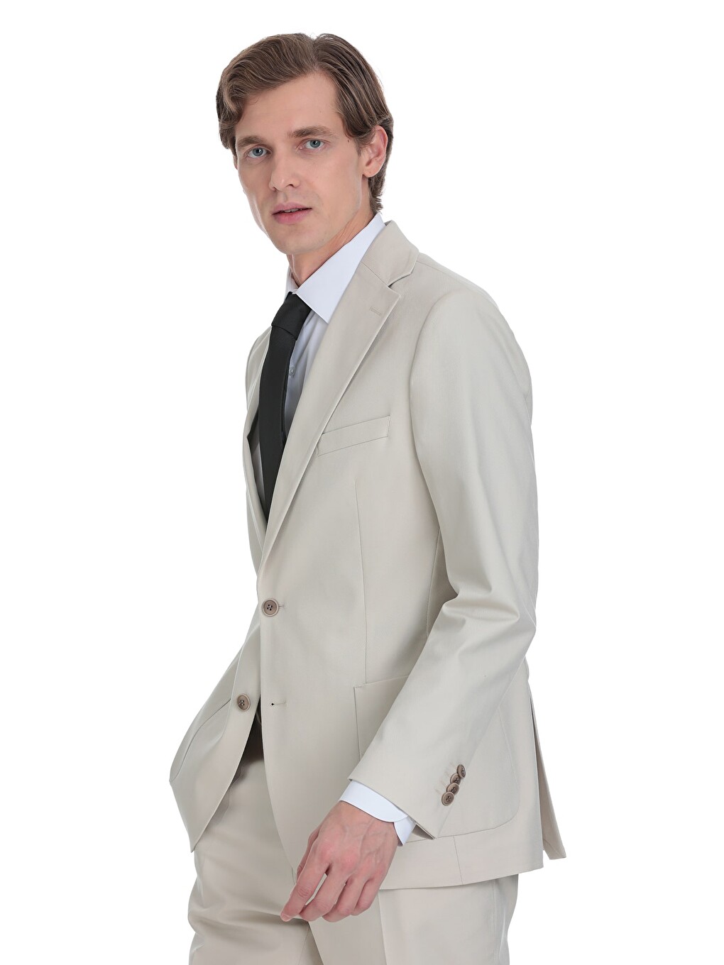 Bej Comfort Fit Mono Yaka Klasik Takım Elbise-4