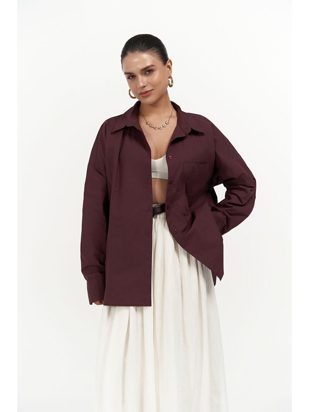 Josie Oversize Bordo Gömlek