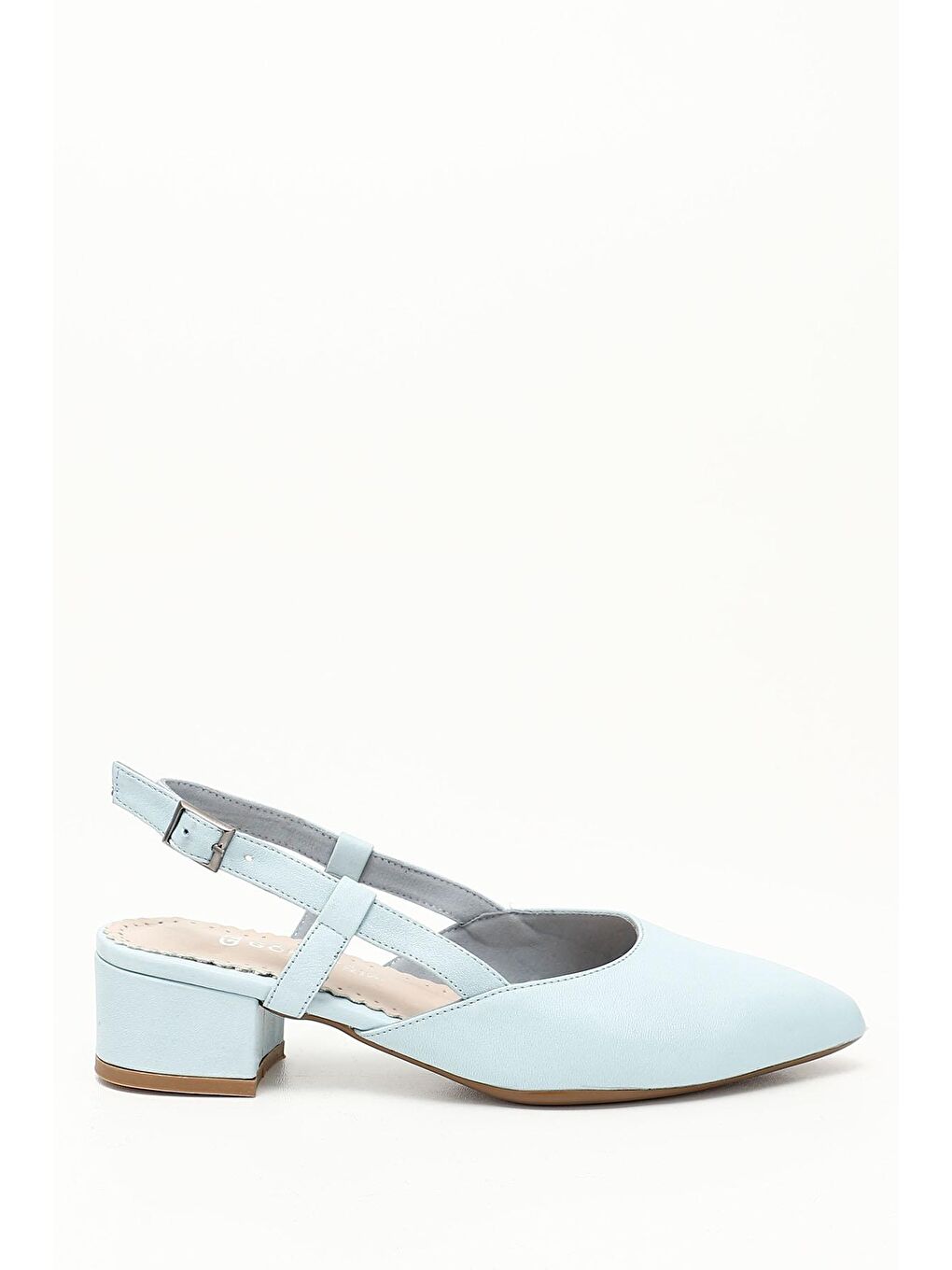 Mavi BEBEK MAVİSİ  Hakiki Deri Sivri Burun Kısa Kalın Topuklu Arkası Açık Kadın Yazlık Ayakkabı 24257