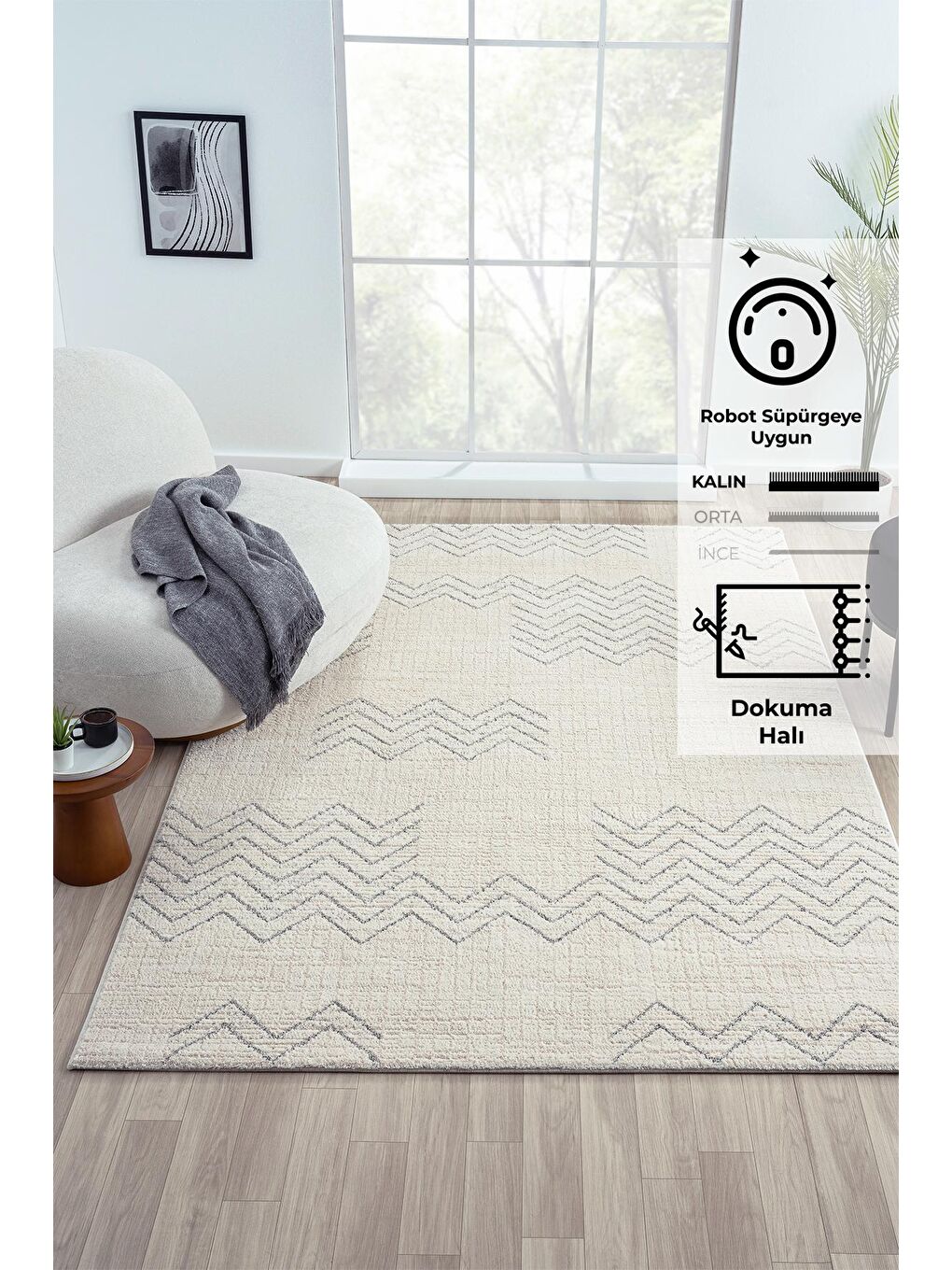 Ekru Claude 1637 Modern Dokuma Halı Yumuşak İplikli-100x300