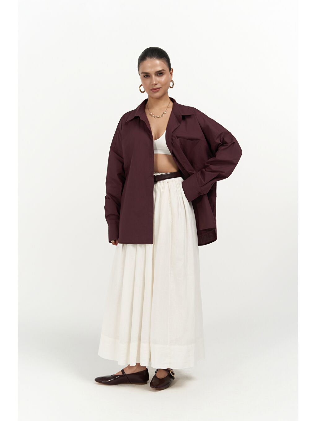 Josie Oversize Bordo Gömlek-1