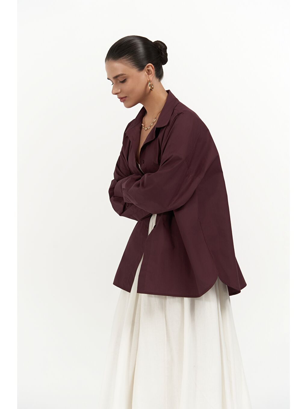 Josie Oversize Bordo Gömlek-2
