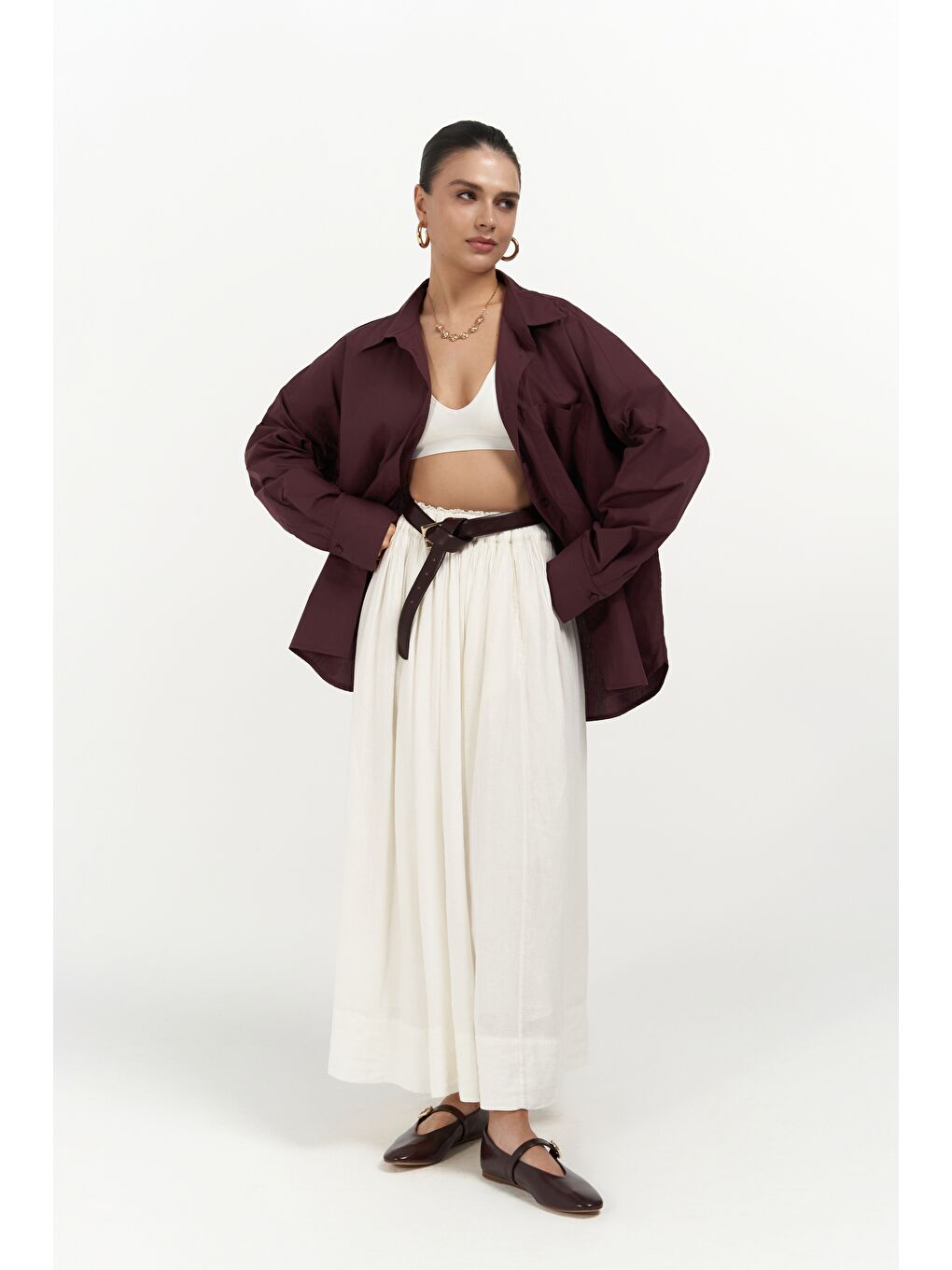 Josie Oversize Bordo Gömlek-3