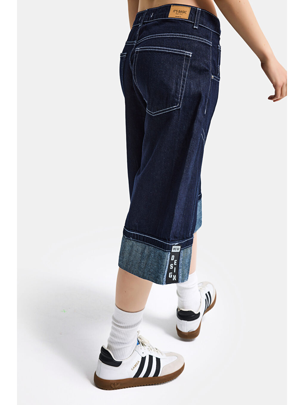 Kadın İndigo Selvedge 7s6-50 Baggy Fit Maxi Boy Özel Tasarım Denim Bermuda Şort-1