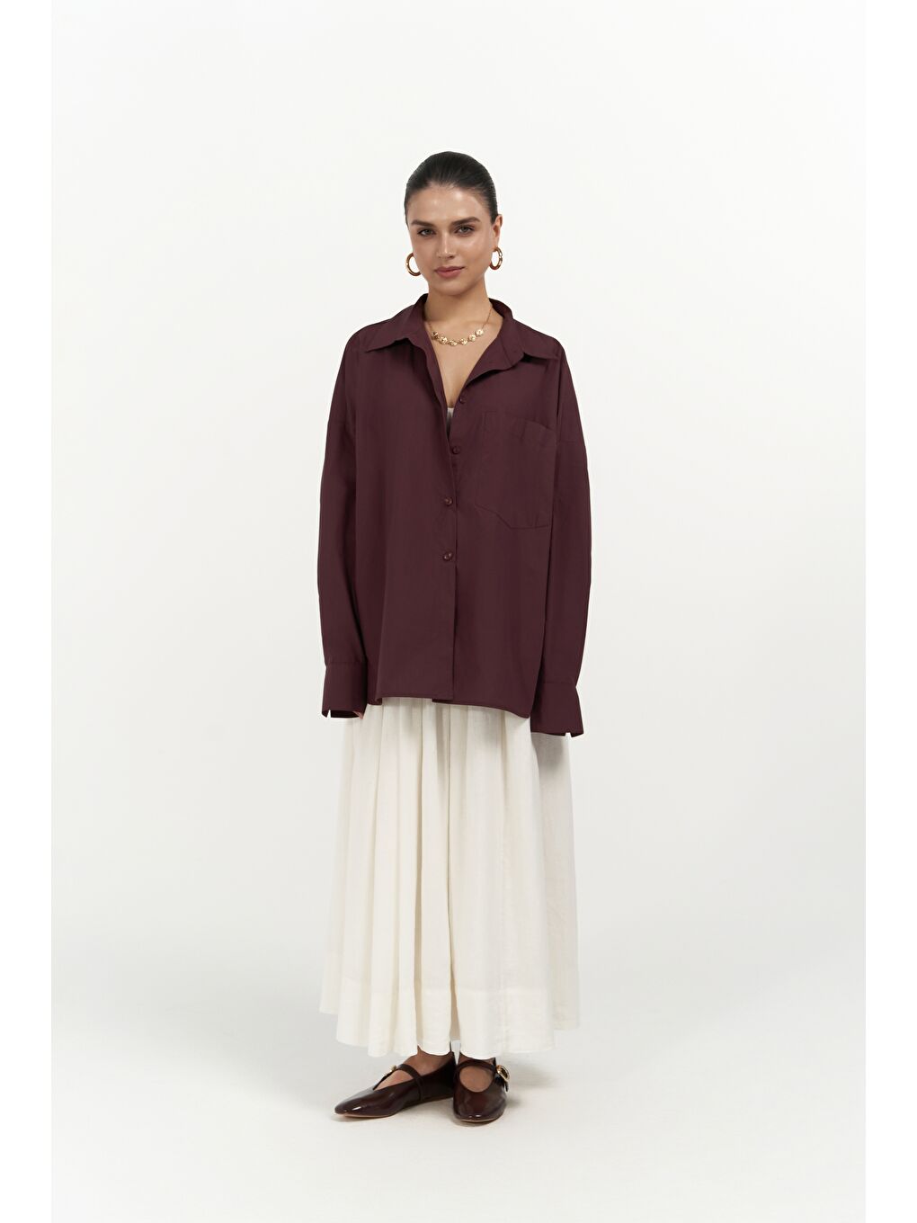 Josie Oversize Bordo Gömlek-5