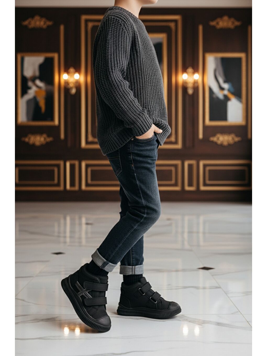 Siyah NEMO Çift Cırtlı Unısex Çocuk Bot-3