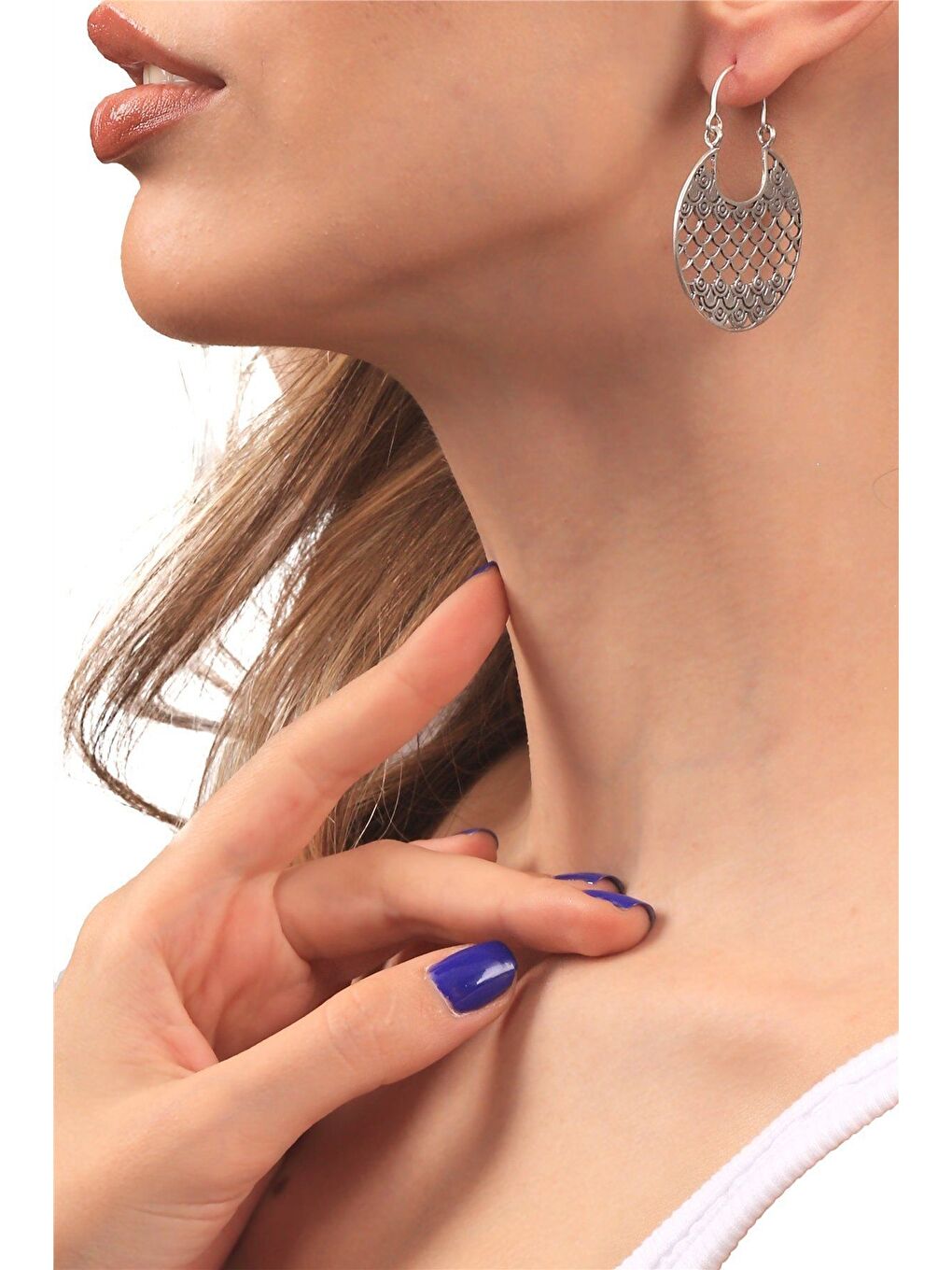 Gri Kadın Antik Gümüş Kaplama Geçirmeli Model Telkari Koleksiyonu Küpe-1