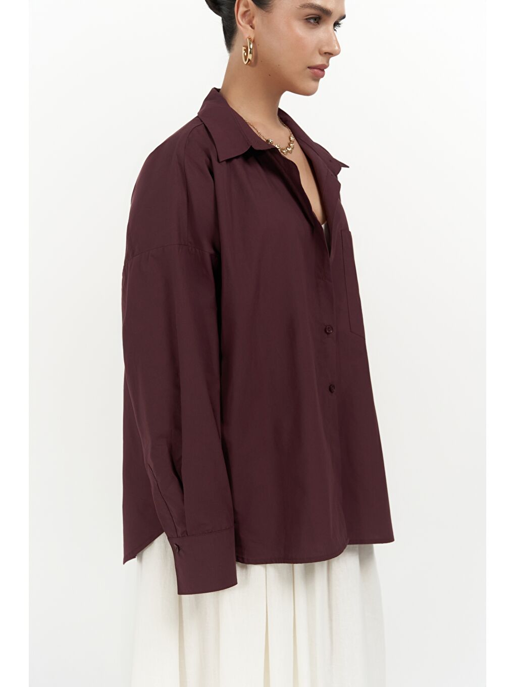 Josie Oversize Bordo Gömlek-6