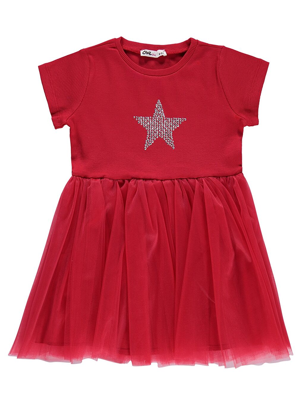 Girls Yıldız Baskılı 4-9 Yaş Elbise - Kırmızı