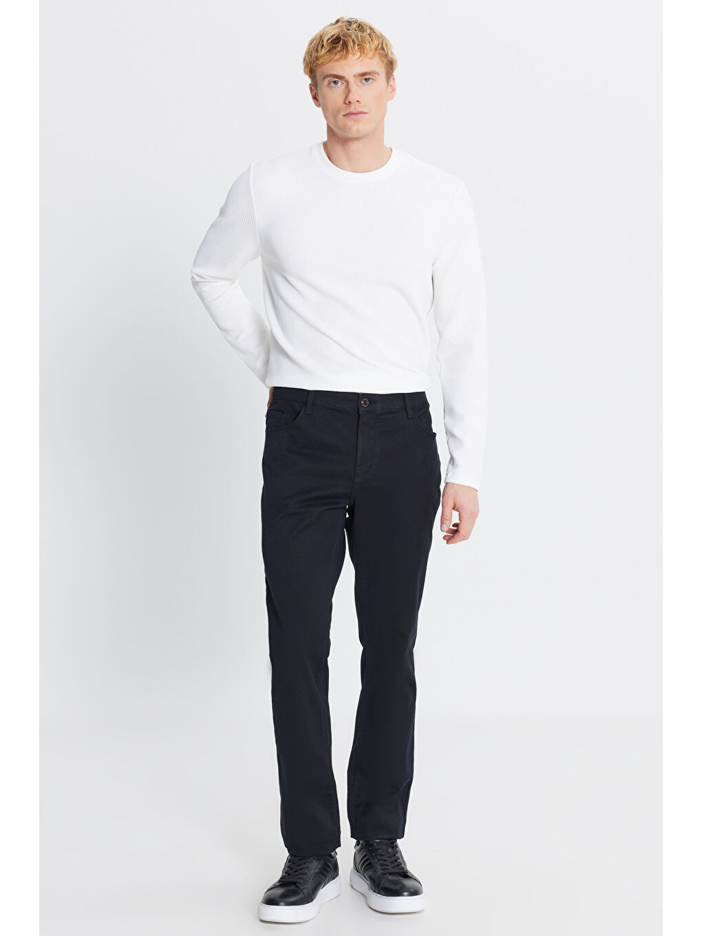 Erkek Siyah Pamuklu Slim Fit Dar Kesim Armürlü 5 Cepli Esnek Casual Pantolon-1