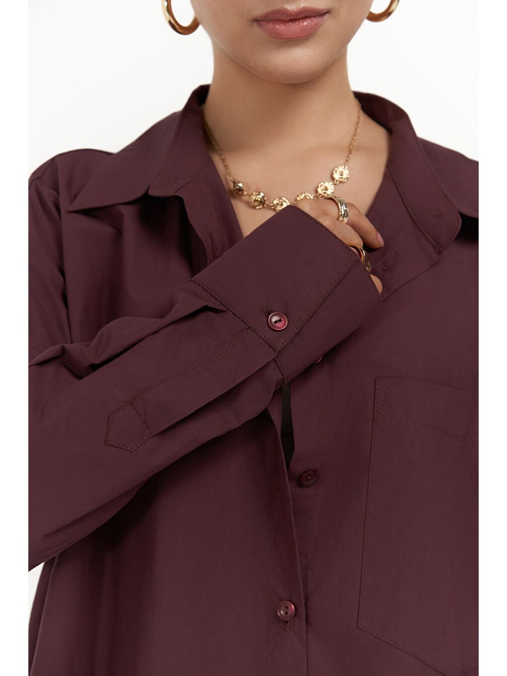 Josie Oversize Bordo Gömlek-7