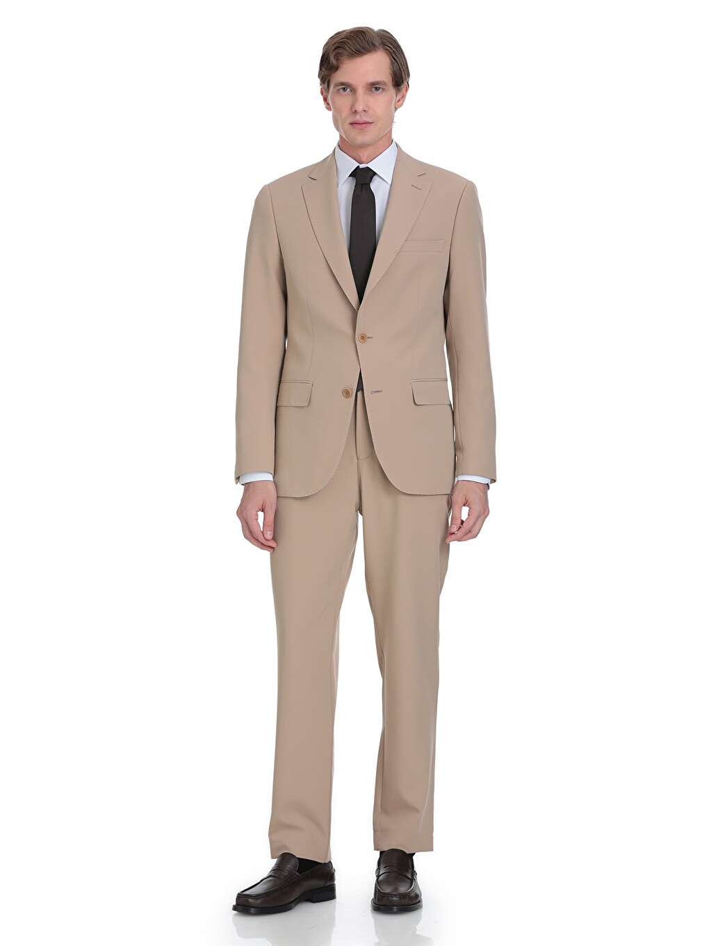 Bej Vizon Slim Fit Mono Yaka Casual Takım Elbise