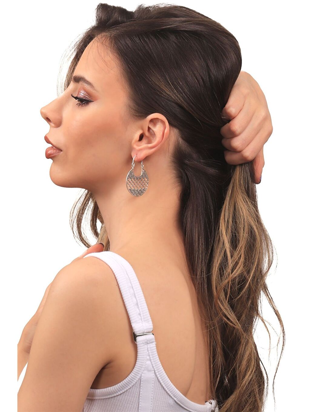 Gri Kadın Antik Gümüş Kaplama Geçirmeli Model Telkari Koleksiyonu Küpe-4