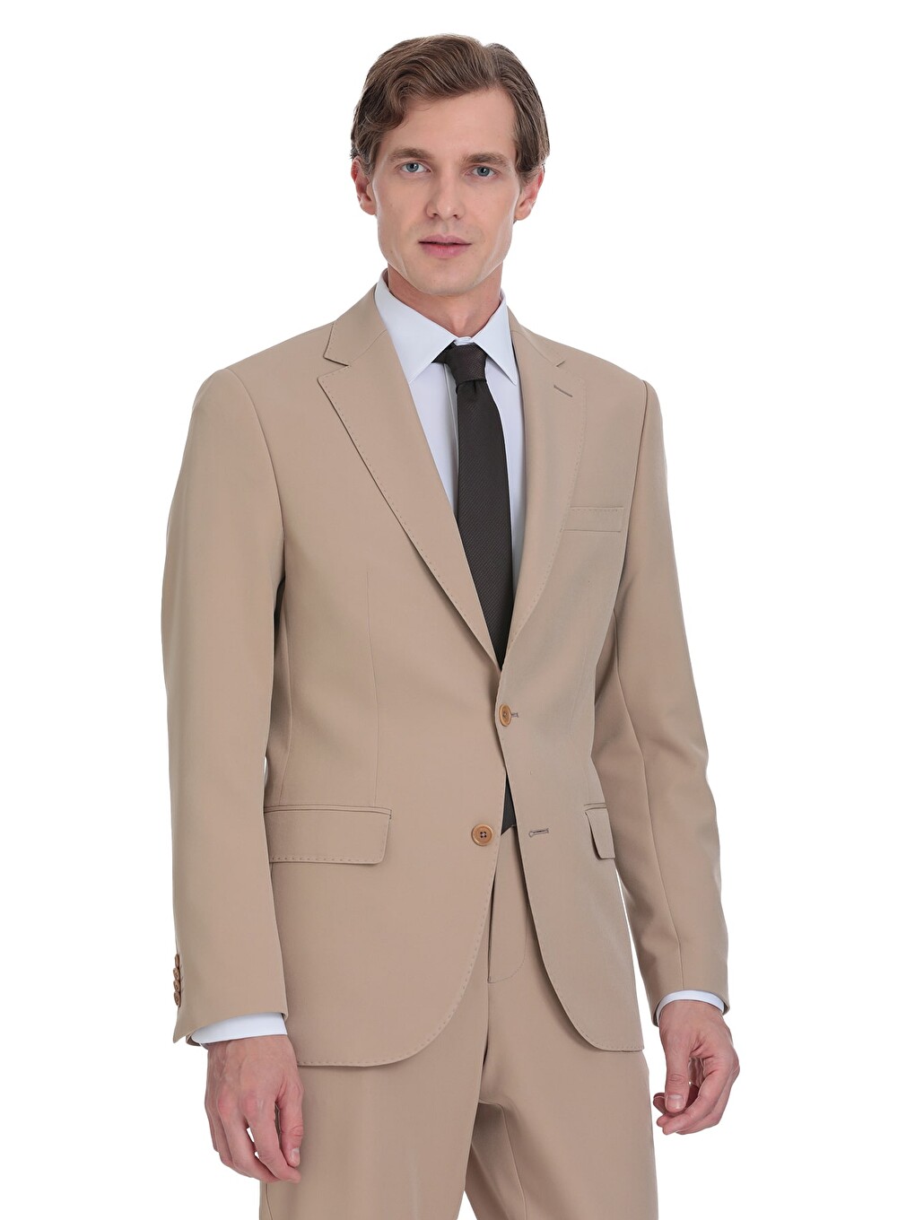 Bej Vizon Slim Fit Mono Yaka Casual Takım Elbise-2
