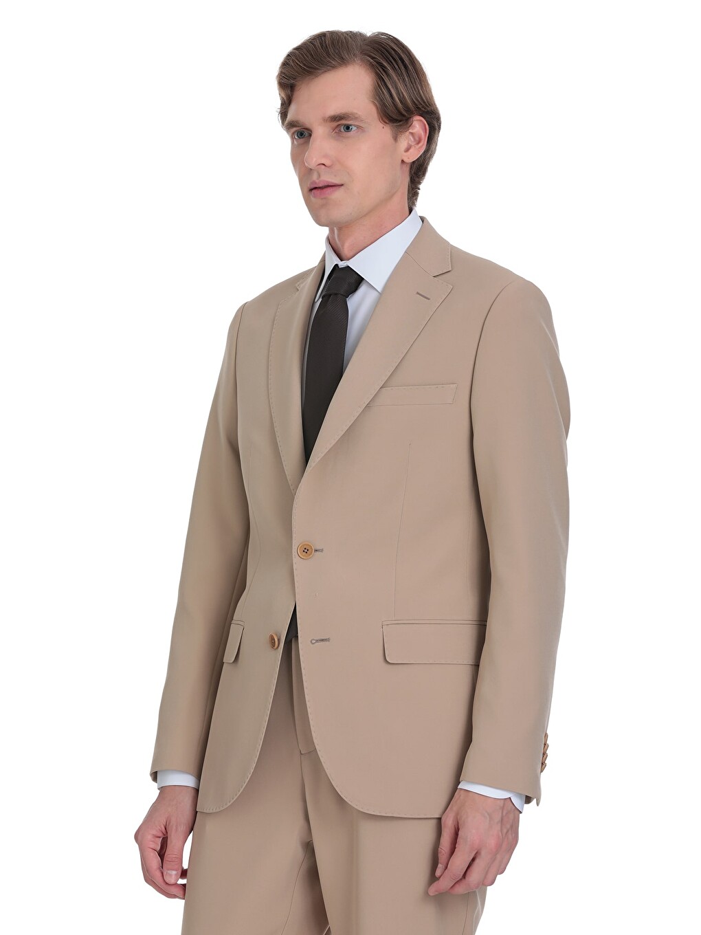 Bej Vizon Slim Fit Mono Yaka Casual Takım Elbise-3