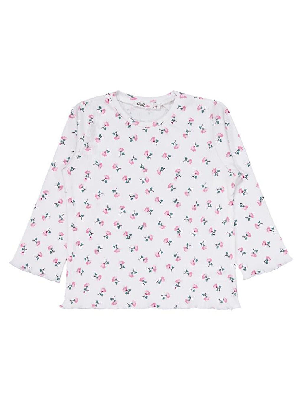 Girls Çiçek Desenli 2-5 Yaş Pijama Takımı - Ekru 2-3 Yaş-1