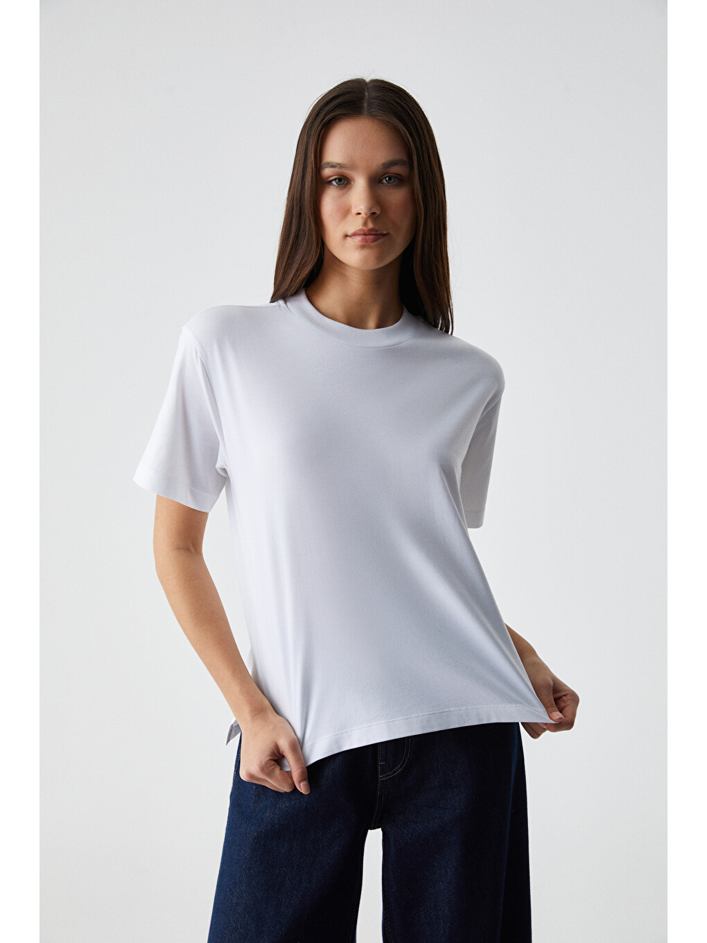 Beyaz REMSOS Kadın Oversize Bisiklet Yaka Kısa Kol BEYAZ T-Shirt-2