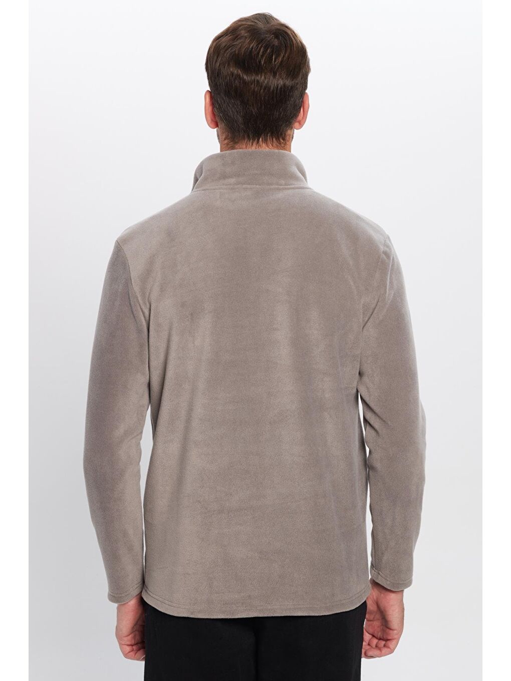 Unisex Standart Fit Anti-Pilling Tüylenme Yapmayan Soğuk Geçirmez Gri Bato Yaka Polar Sweatshirt-4