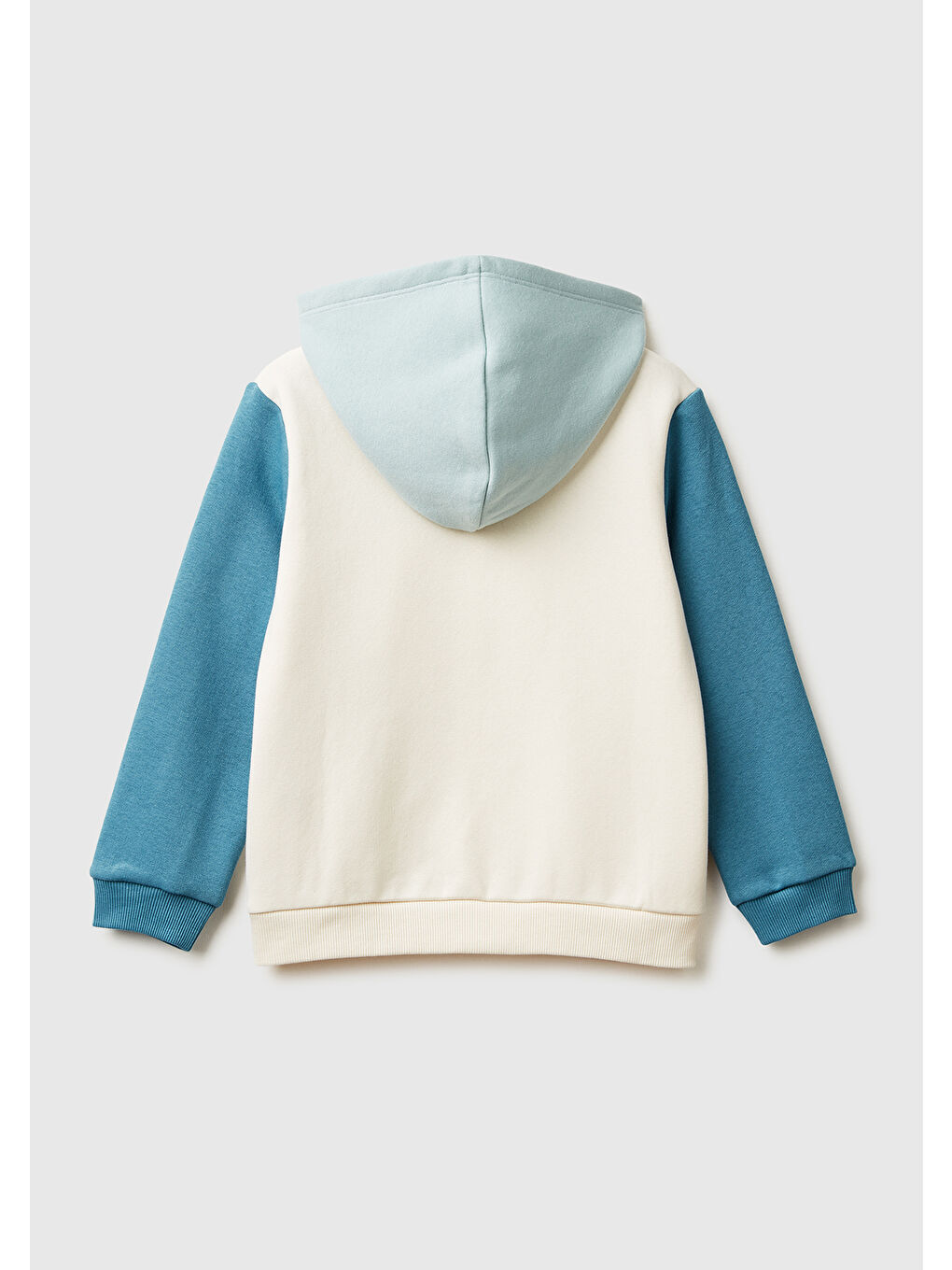 Kız Çocuk Ekru-Mavi Renk Bloklu Payet Nakışlı Fermuarlı Kapüşonlu Sweatshirt-1