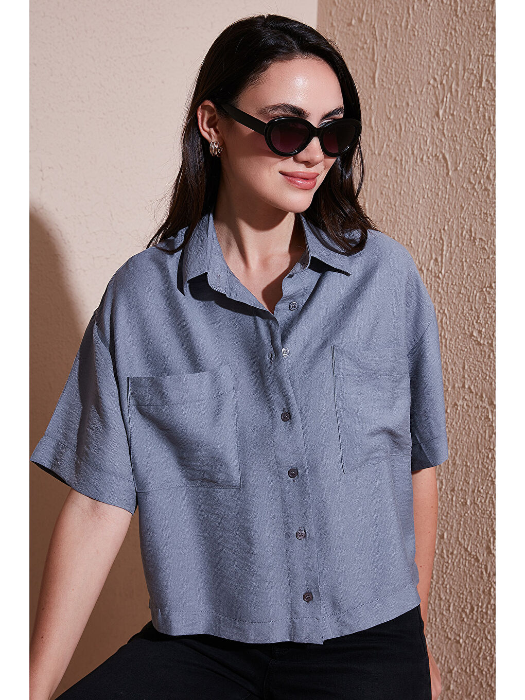 Gri Regular Fit Cep Detaylı Kısa Kollu Gömlek 6778568