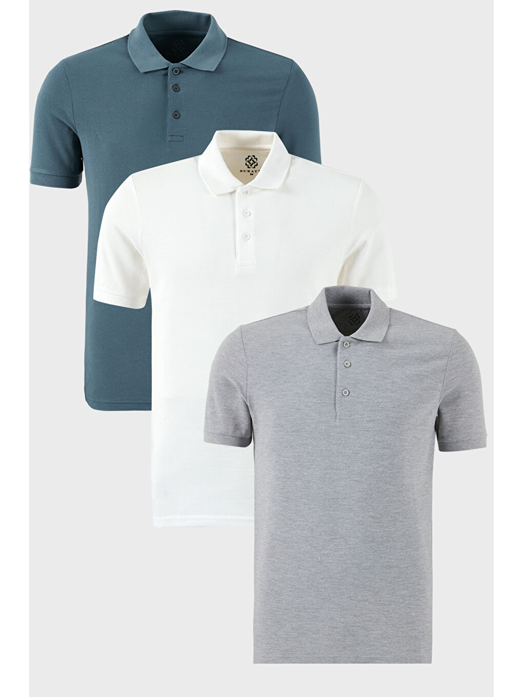 Yeşil Pamuklu Regular Fit Düğmeli Polo Yaka 3'lü Paket %100 Pamuk Tişört 5902127S3