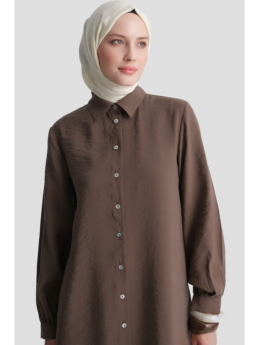 Modal Karışımlı Uzun Tunik Kahverengi-1