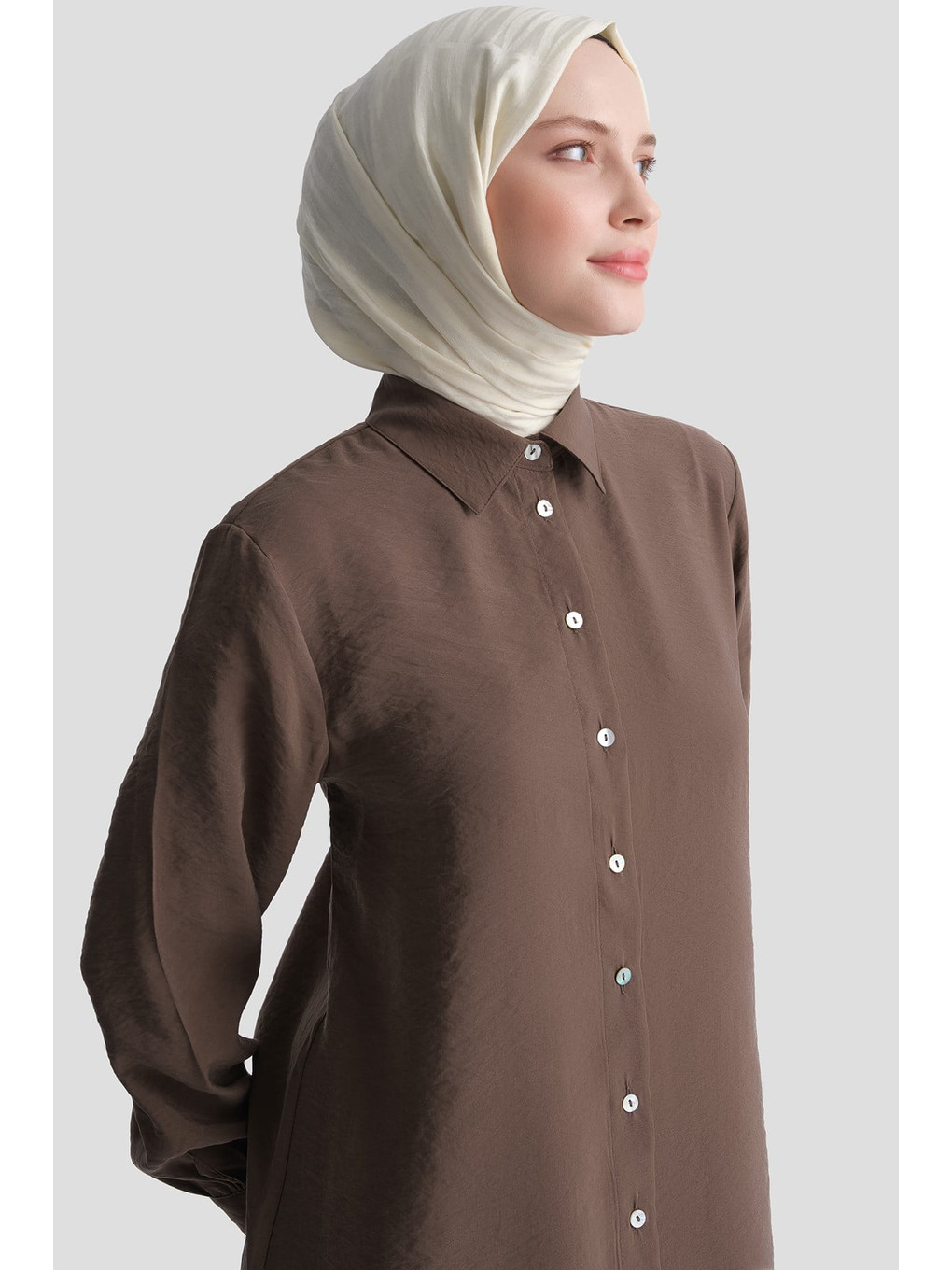 Modal Karışımlı Uzun Tunik Kahverengi-2