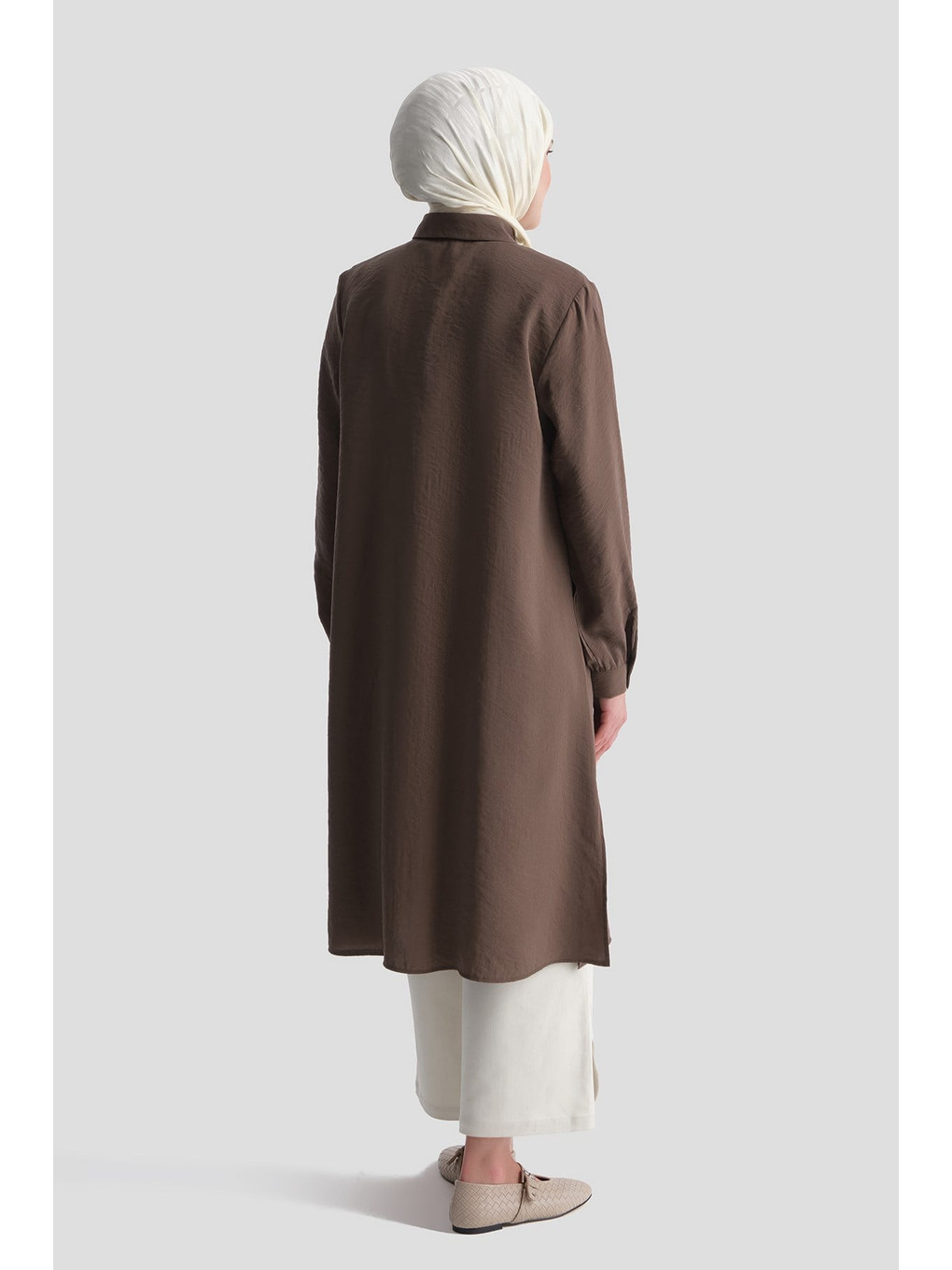 Modal Karışımlı Uzun Tunik Kahverengi-3