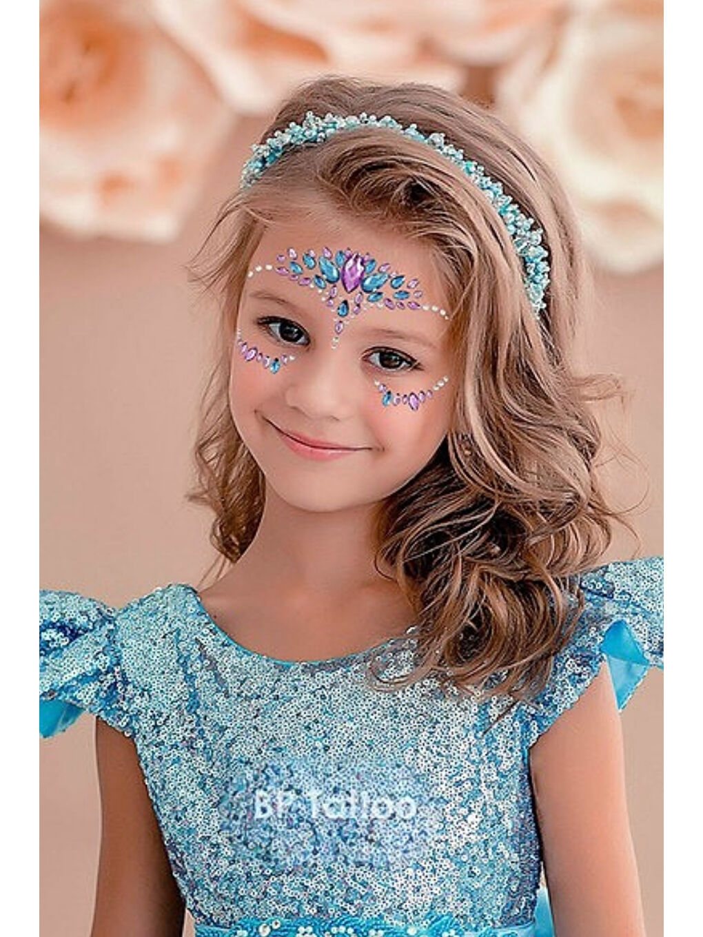 Lila Tonları Zümrüt Model Kız Çocuk Yüz Sticker-1