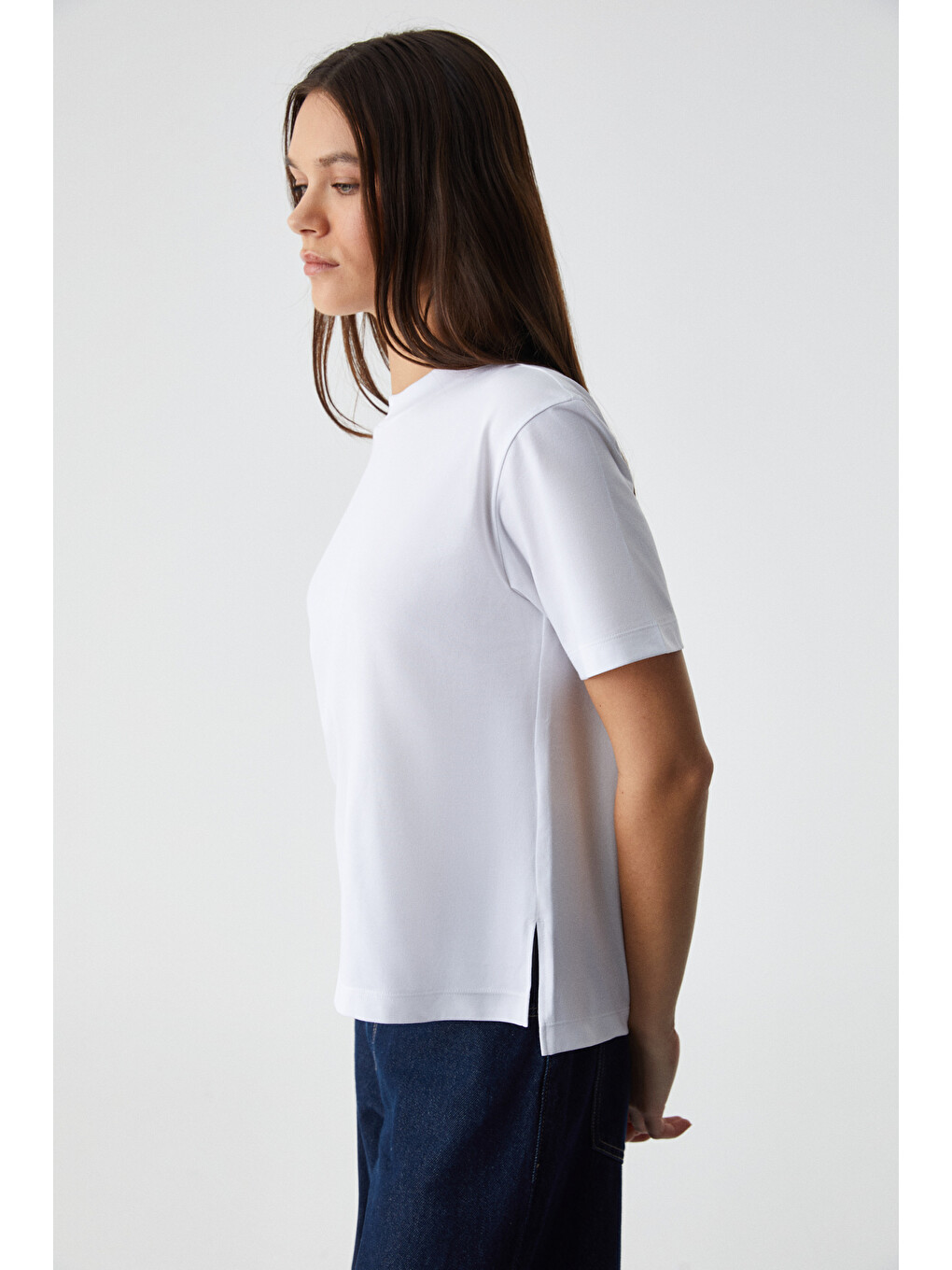 Beyaz REMSOS Kadın Oversize Bisiklet Yaka Kısa Kol BEYAZ T-Shirt-3
