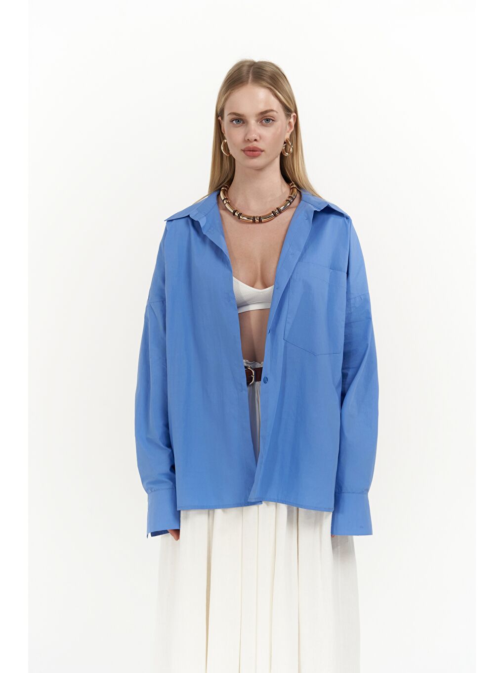 Josie Oversize Mavi Gömlek-1