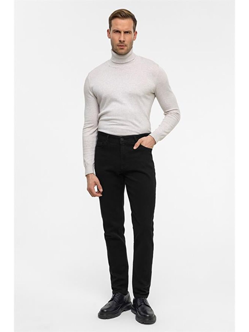 Siyah Slim 5 Cep Kalıp Düz Pantolon-2