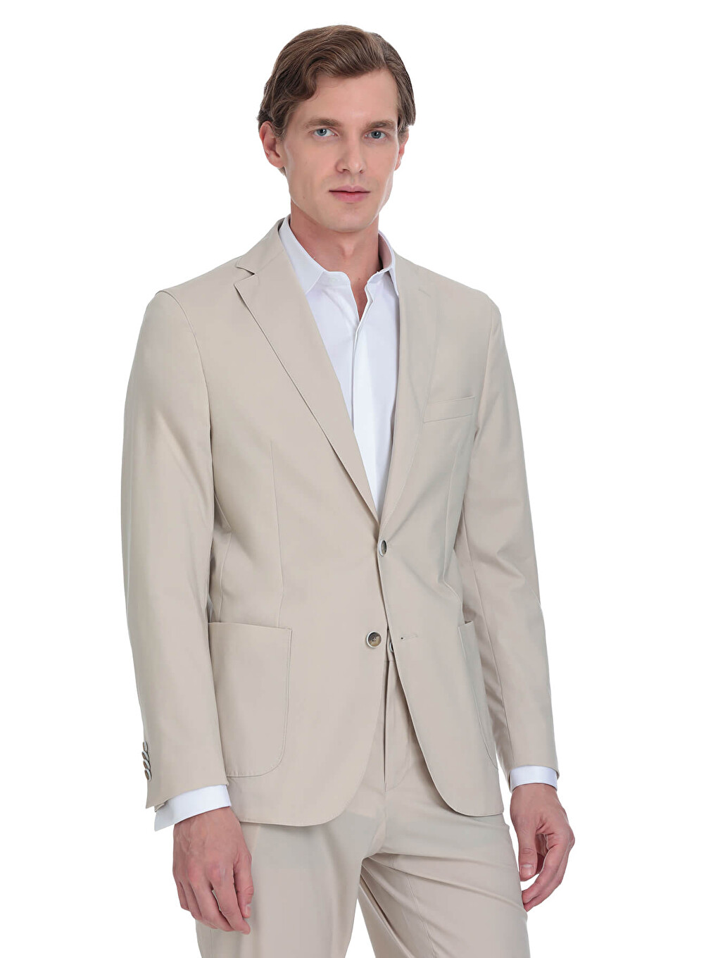 Bej Slim Fit Mono Yaka Casual Takım Elbise-2