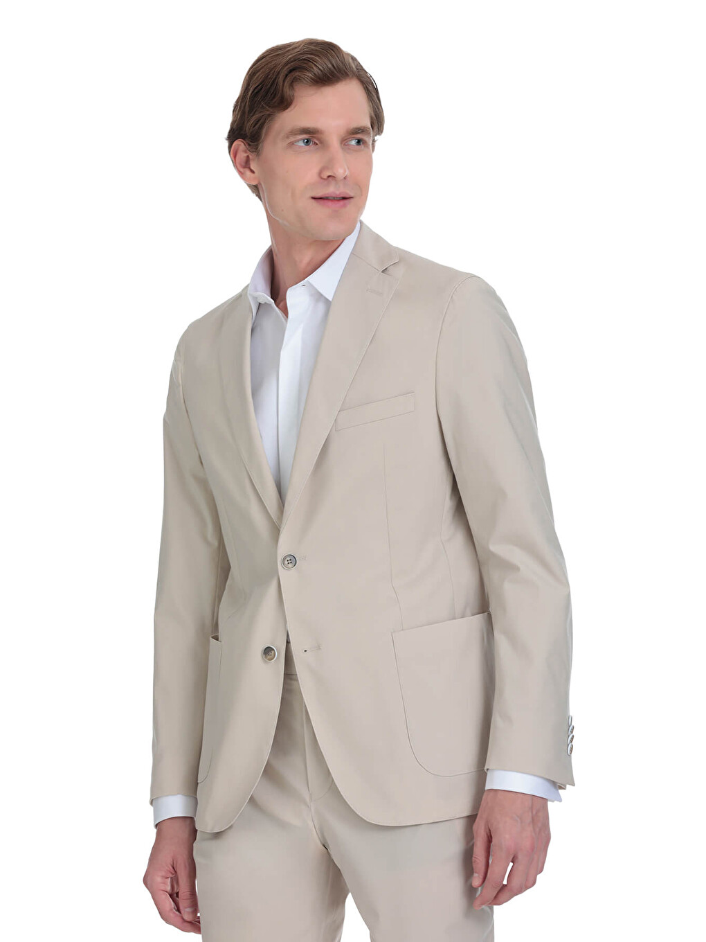 Bej Slim Fit Mono Yaka Casual Takım Elbise-3